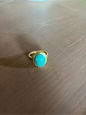 Genuine turquoise set in 925 with 24k over sterling silver ring 8 oval gorgeous